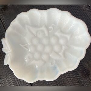 Vintage Milk Glass Grape & Leaf Scalloped Bowl | Cottagecore Candy Dish | 7”